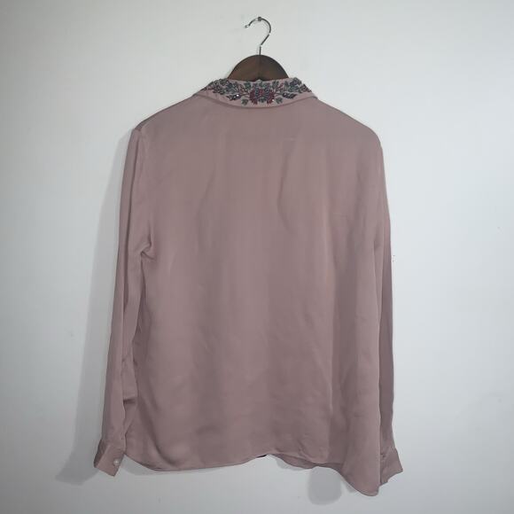 Zara Trafaluc Collection Embellished Beaded Tie Ribbon Floral Blouse Size M - Picture 3 of 9